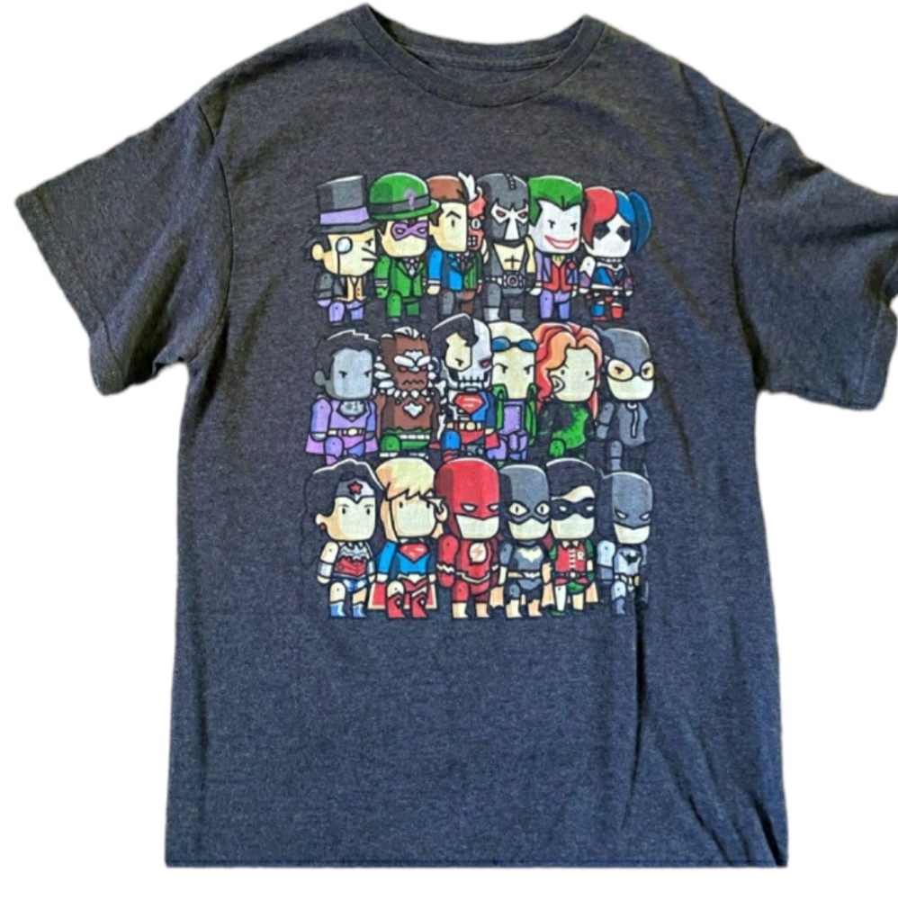 Y2k DC Comics Chibi Heroes & Villains Character Graphic Tee - Dark Gray - size M